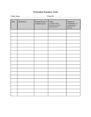 Medication Summary Form