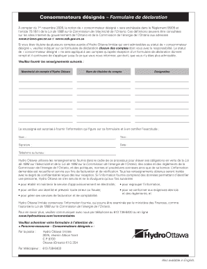 Consommateurs désignés – Formulaire de déclaration