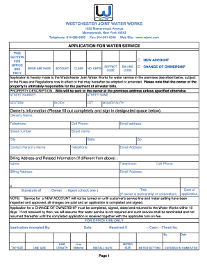 Westchester Joint Water Works Application for Water Service