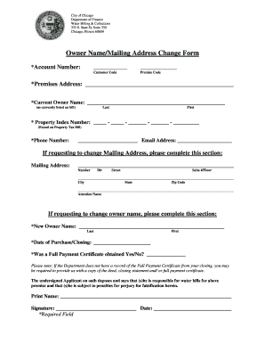 Chicago Water Billing Owner Name/Mailing Address Change Form