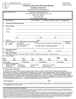OSHA Outreach Training Program Report Form 4-50.2
