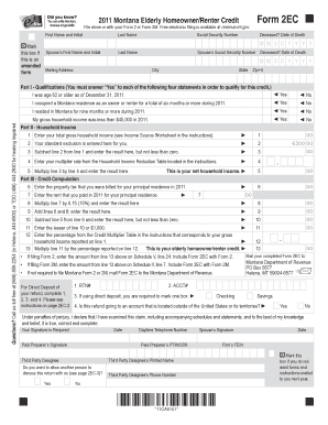 Montana Elderly Homeowner/Renter Credit Form 2EC