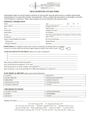 Health History Intake Form