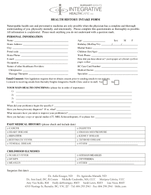 Health History Intake Form