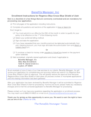 Regence Blue Cross Blue Shield of Utah Enrollment Form