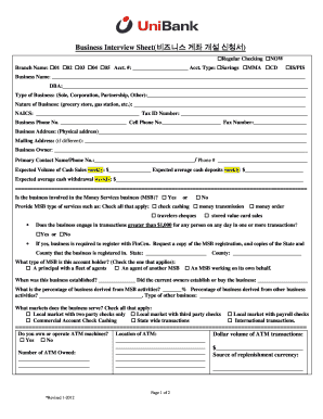 Business Interview Sheet
