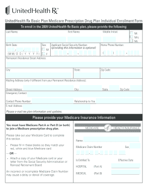 UnitedHealth Rx Basic Plan Medicare Prescription Drug Plan Enrollment Form