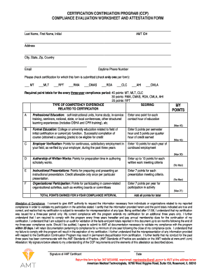 Certification Continuation Program Compliance Evaluation Worksheet