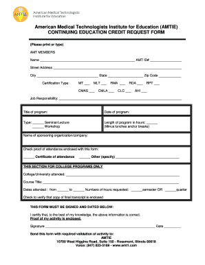 AMT Continuing Education Credit Request Form