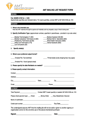 AMT Mailing List Request Form