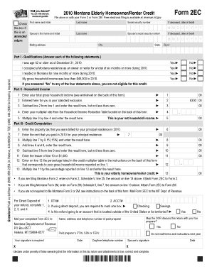 Montana Elderly Homeowner/Renter Credit Form 2EC