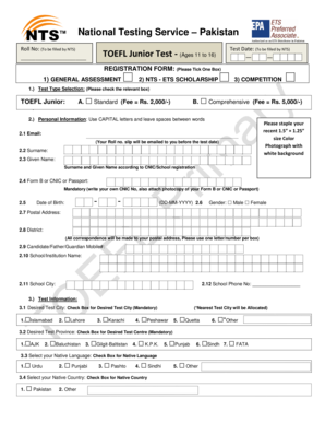 TOEFL Junior Registration Form