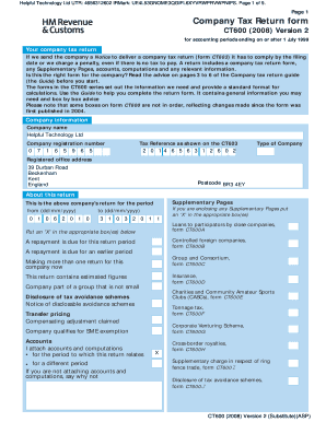 UK Company Tax Return Form CT600