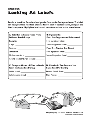 Nutrition Facts Label Analysis Worksheet