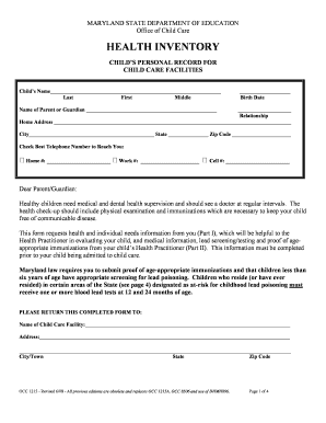 Maryland Child Health Inventory Form
