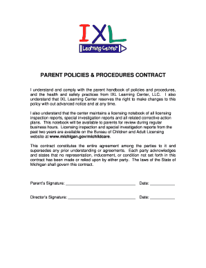 Parent Policies and Procedures Contract
