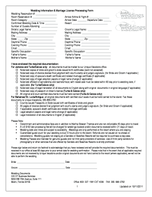 Wedding Information & Marriage License Processing Form