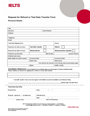 IELTS Refund or Test Date Transfer Form