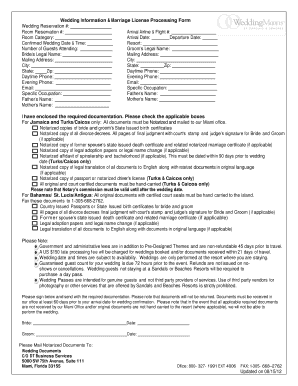 Wedding Information & Marriage License Processing Form
