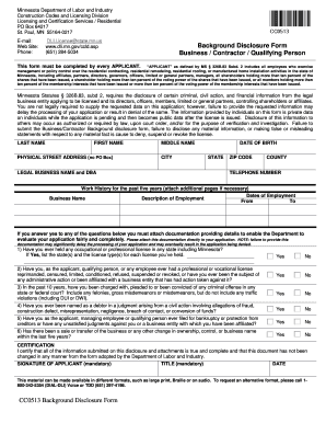 Minnesota Contractor Background Disclosure Form
