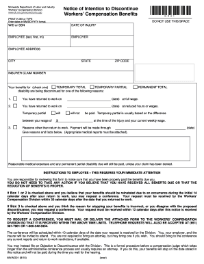 Minnesota Workers' Compensation Discontinuation Notice