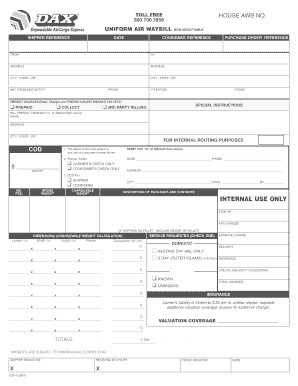 DAX Air Freight Bill of Lading