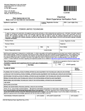 Minnesota Power Limited Technician Work Experience Verification Form