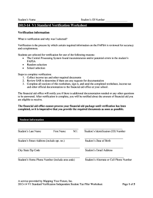 2013-14 V1 Standard Verification Worksheet