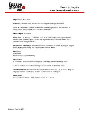 Lipid Worksheet