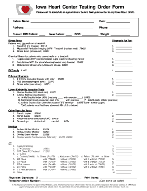 Iowa Heart Center Testing Order Form