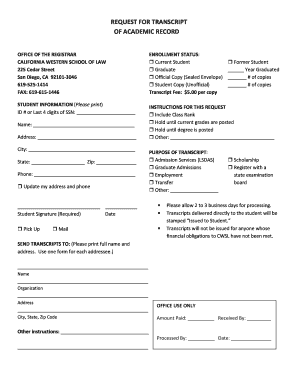 Request for Transcript of Academic Record