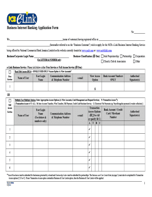 NCB e-Link Business Internet Banking Application Form