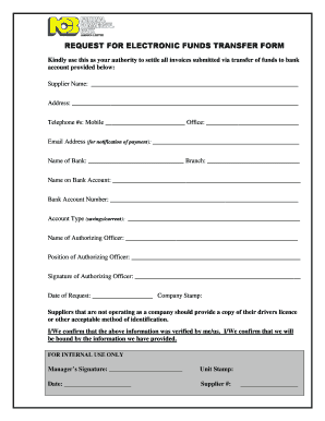 Request for Electronic Funds Transfer Form
