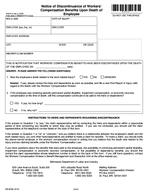 Notice of Discontinuance of Workers’ Compensation Benefits Upon Death