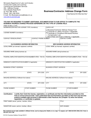 Minnesota Business Contractor Address Change Form