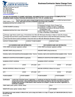 Minnesota Business Contractor Name Change Form