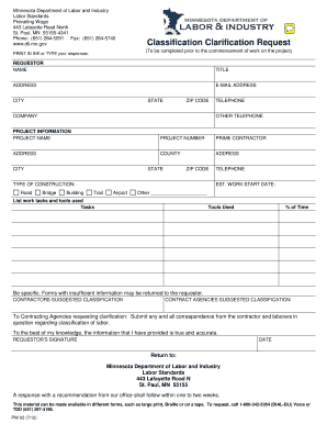 Minnesota Prevailing Wage Classification Clarification Request
