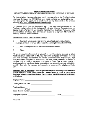 Waiver of Medical Coverage