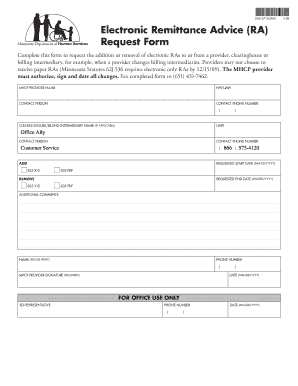 Electronic Remittance Advice Request Form