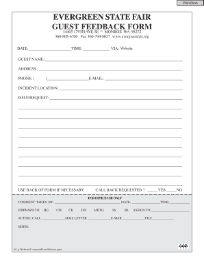 Evergreen State Fair Guest Feedback Form