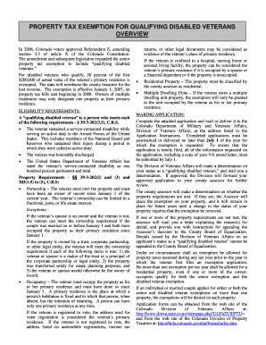Colorado Disabled Veterans Property Tax Exemption Application