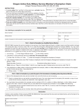 Oregon Active Duty Military Service Member’s Exemption Claim