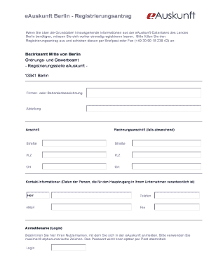 eAuskunft Berlin - Registrierungsantrag
