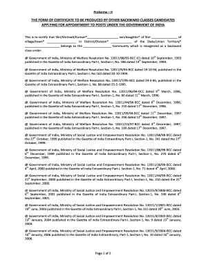 Other Backward Classes Certificate