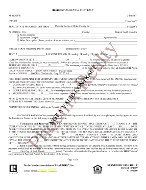 North Carolina Residential Lease Agreement