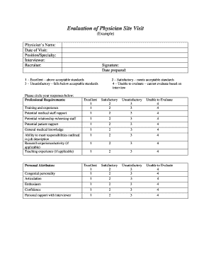 Physician Site Visit Evaluation Form