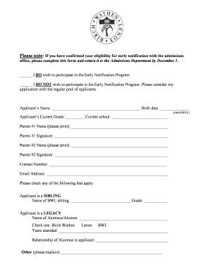 Early Notification Program Application Form