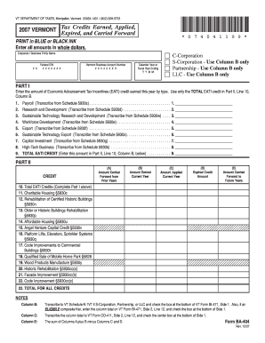 Vermont Tax Credits Form 2007