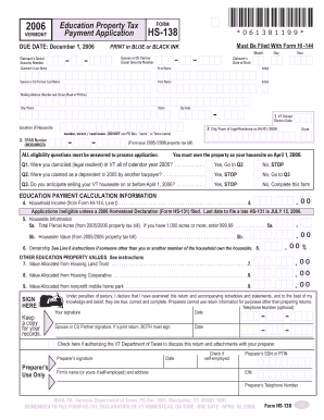 2006 Vermont Education Property Tax Payment Application