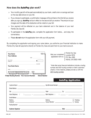 Florida City Gas AutoPay Application Form